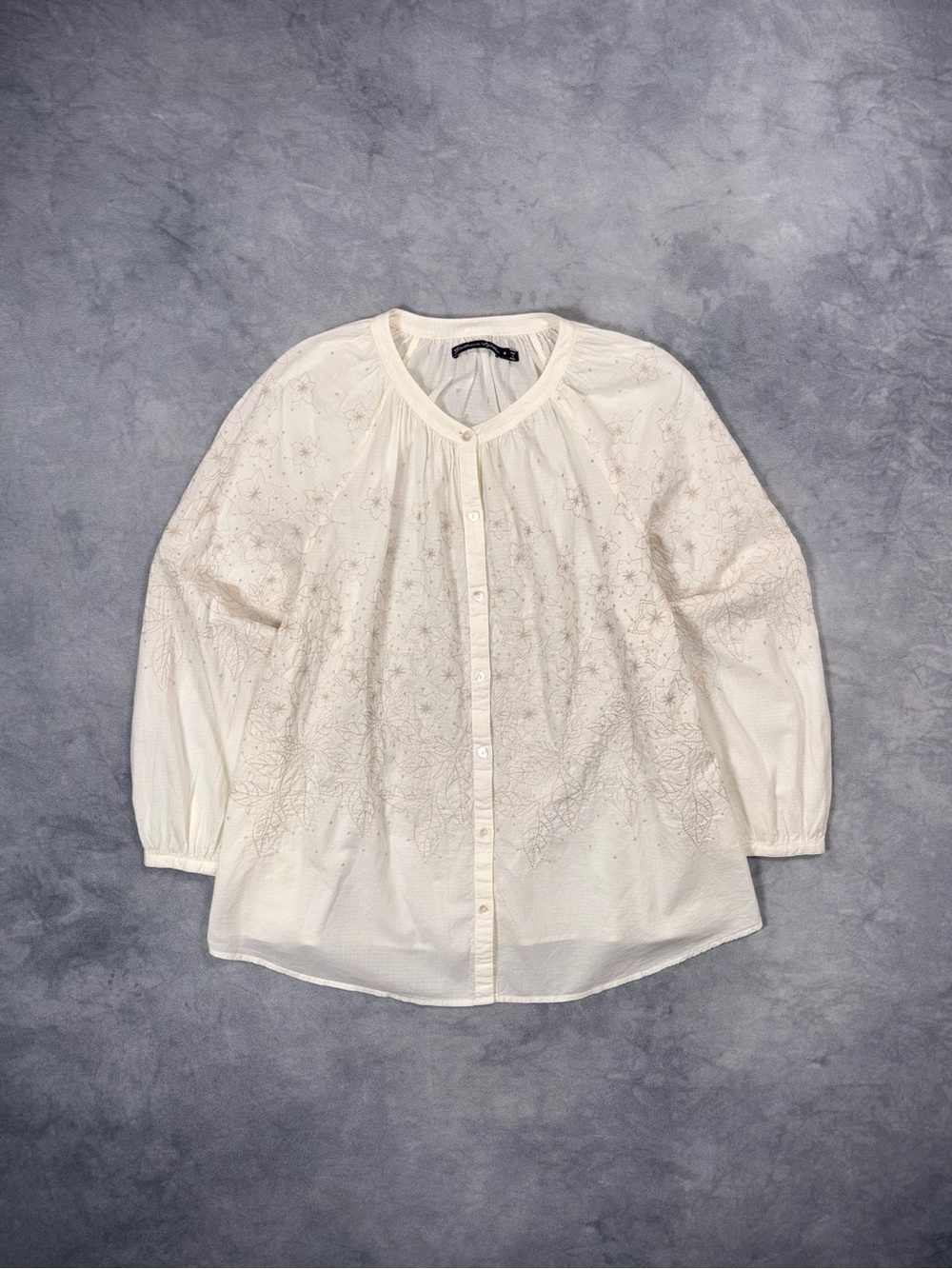 Gudrun Sjödén Stockholm Ivory Floral Embroidered Button Up Boho Cotton Shirt